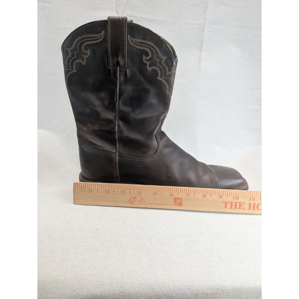 Western Cowboy Ranch Men 8.5D Ariat Brown Leather Square Toe Boots